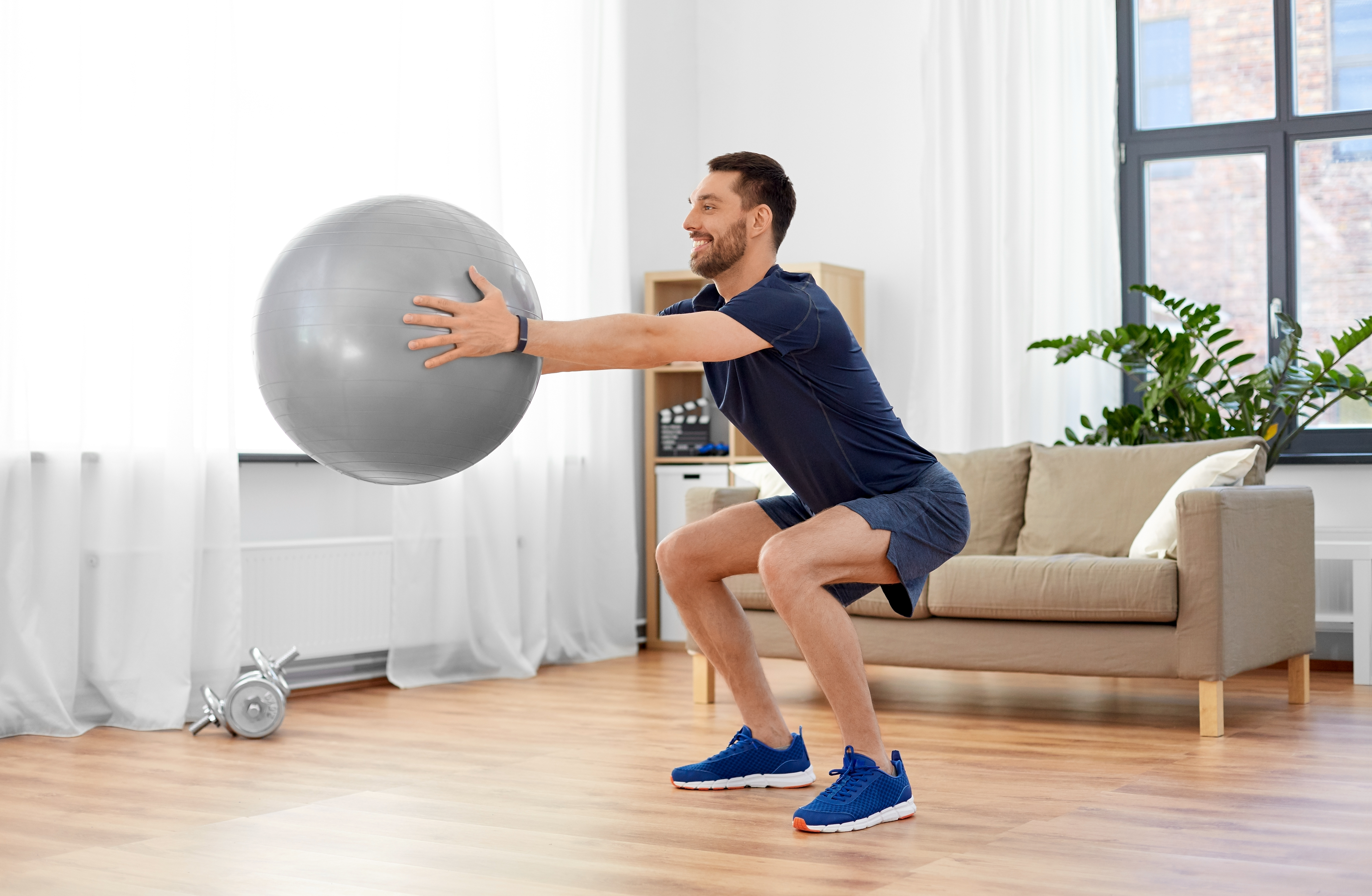 Large inflatable ball used for online exercise