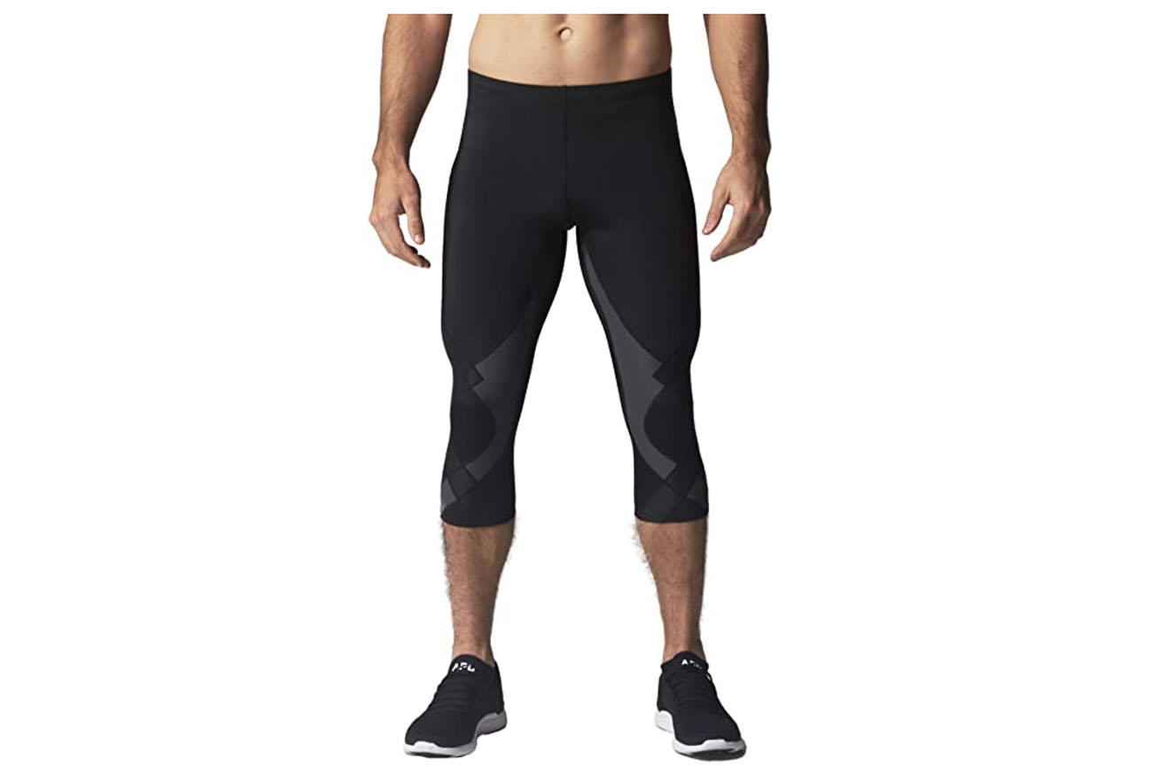 Mens Compression Gym Leggings 3/4 Length Running Trousers With