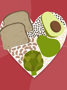 illustration of high-fiber foods in a heart with life line