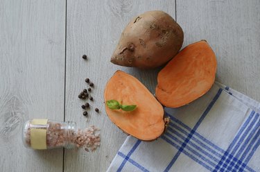 Raw sweet potato cut with spices