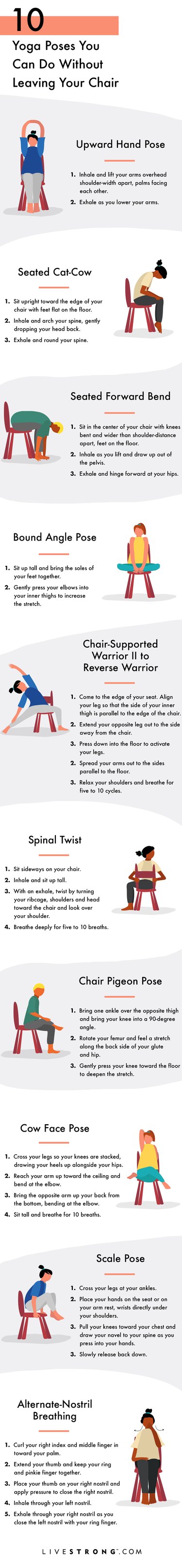 10 Yoga Poses You Can Do Without Leaving Your Chair graphic