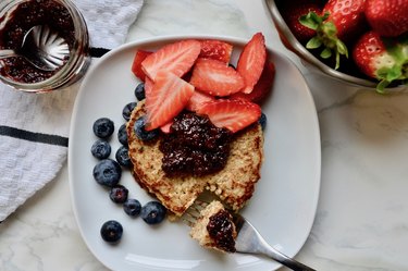 Oatmeal Pancakes with Cherry Plum Chia Jam