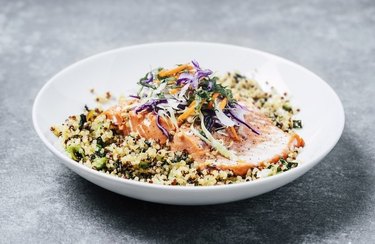Salmon and Broccolette Superfood Salad Mediterranean Diet Dinner Recipe.