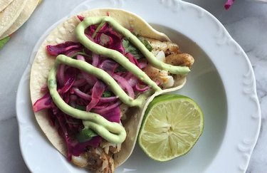 Grilled Tilapia Tacos with Red Cabbage Slaw Mediterranean Dinner Recipe.