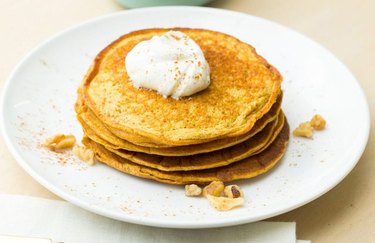 Pumpkin Spice Protein Pancakes fall breakfast recipe.