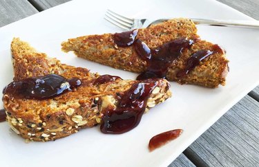 cast iron skillet recipes Peanut Butter “French Toast” With Simple Blackberry Syrup