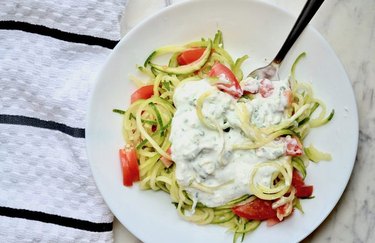 Zoodles and feta dressing no cook meals
