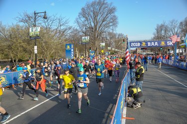 Runners on the Boston Athletics Association 5K course