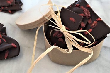 Dark chocolate with goji berries, turmeric, and cinnamon.