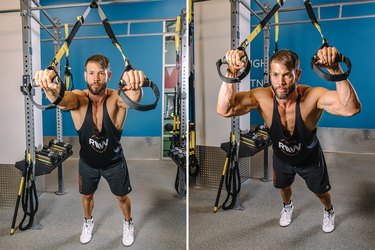 Man demonstrating how to do TRX Overheard Triceps Extensions