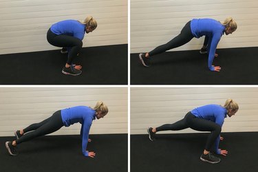 Woman demonstrating how to do a half burpee