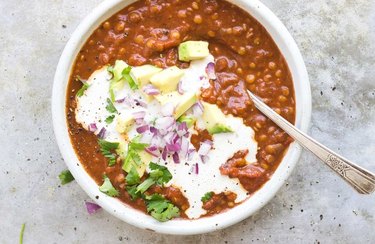 Savory Lentil Chili with Cumin Cream recipe