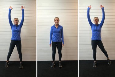 Woman demonstrating how to do a low-impact jumping jack