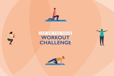 illustration of four people doing at-home exercises for the on-the-hour workout challenge
