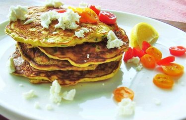 Savory Spinach, Tomato and Goat Cheese Pancakes recipe