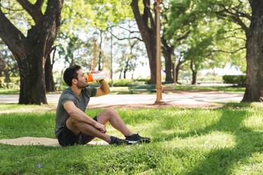 man drinking protein shake