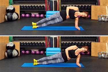 Woman demonstrating how to do hip drops from side plank