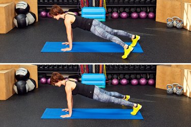 Woman demonstrating how to do plank with alternating toe taps