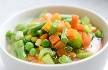 Simple Veggie Tofu Soup in a white bowl.