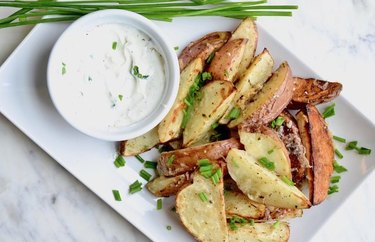 Asiago Roasted Potato Wedges with Sour Cream and Chives recipe