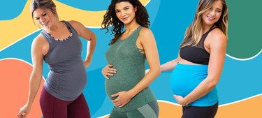 Pregnant Women in workout clothes on a graphic background