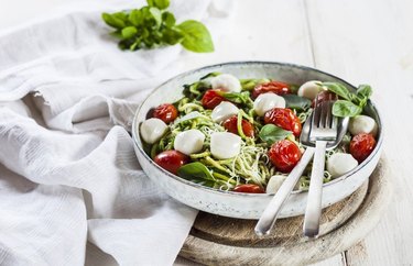 Raw Zucchini Caprese “Pasta” oven-free, hydrating dinner recipes