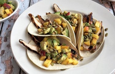 chicken tacos peach avocado salsa