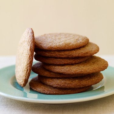 Caramel cookies stacked on a plate