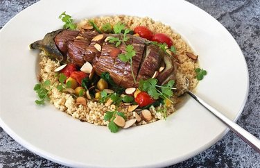 Curry-Roasted Graffiti Eggplant with Chickpeas and Grape Tomatoes recipe