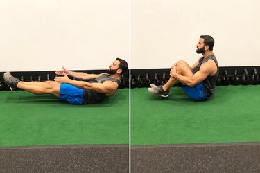 Man Doing Knee Tuck Crunch During 20-Minute HIIT Workout