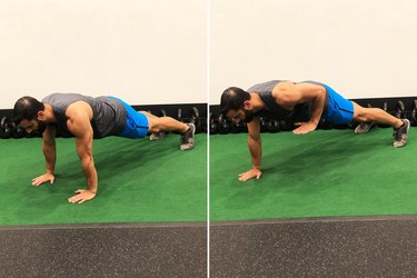 Man Doing Body-Weight Plank Row During 20-Minute HIIT Workout