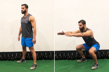 Man Doing Fast Body-Weight Squat During 20-Minute HIIT workout