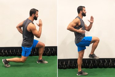 Man Doing Reverse Lunge to Balance During 20-Minute HIIT Workout