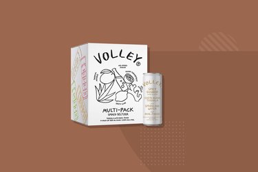 Volley canned cocktail on brown background