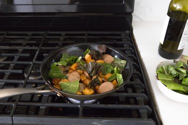 sweet potato hash cooking in pan