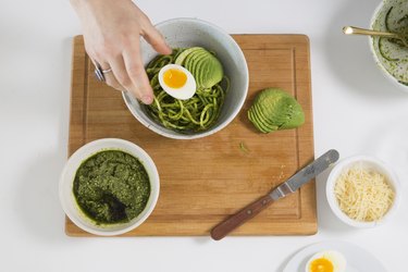 pesto zucchini noodles with soft-boiled egg