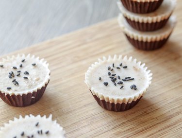 Tahini cacao cups sesame paste black sesame seeds two-tone fat bomb cups
