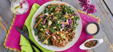 A plate of teriyaki pork patties alongside a kale salad from Green Chef, one of the best meal kits for weight loss