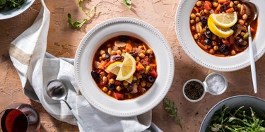 Two bowls of chickpea tomato ragout from Purple Carrot meal delivery service