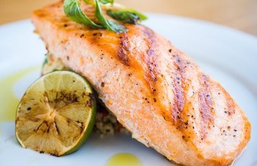 Grilled Sweet-n-Spice Salmon With Rice 20-minute dinner recipe.