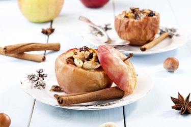 Fall breakfast ideas like baked apples with nuts and raisins