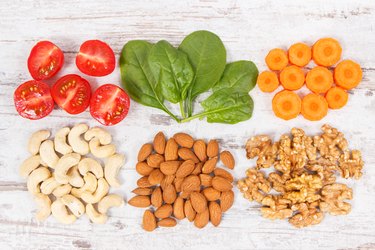 Healthy products as source minerals, vitamin B7 and fiber, nutritious eating concept