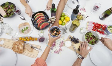 Foods with flavonoids, including fruits, vegetables, and wine