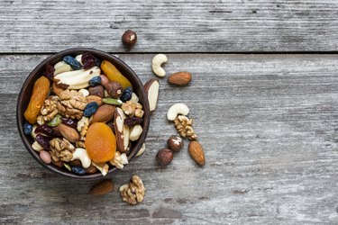 mixed nuts and dried fruits in a bowl