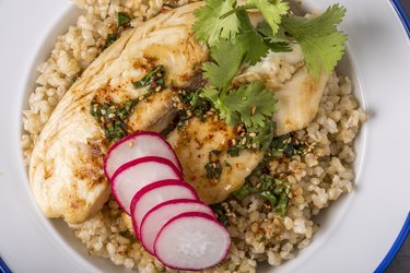 Pan Grilled Tilapia over Brown Rice