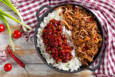 pulled  pork with long-grain basmati rice and red bean