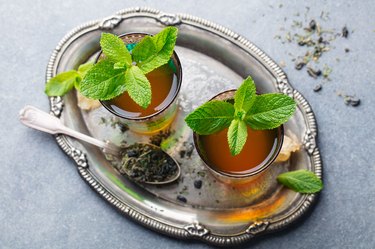 Mint tea, Moroccan traditional drink in glass. Top view.