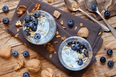 Blueberries and yogurt chia pudding parfait