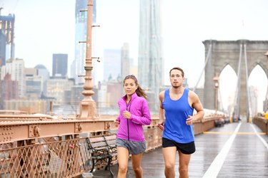 Runners couple running in New York