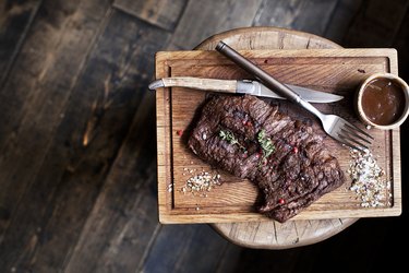 Beef steak. Piece of Grilled BBQ beef in spices